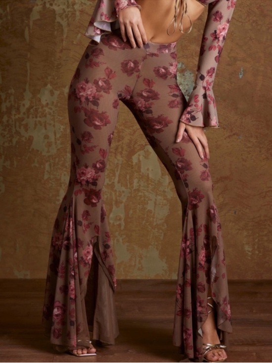 Oh Polly Dresses & Skirts - Floral Overlay Pants in Rose Pink and Taupe